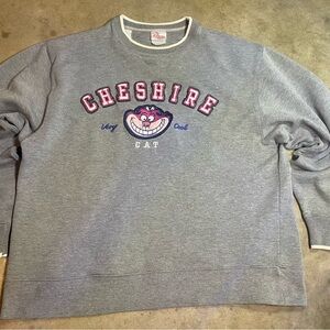 Vtg Disneyland Cheshire Cat Gray Crewneck Sweatshirt Size M Boxy Pullover 90s
